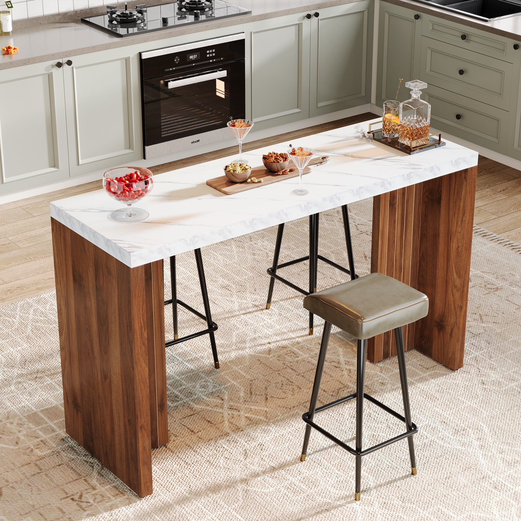 55" Home Bar Table with a Faux Marble Finished Tabletop